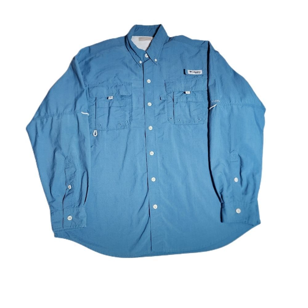 Columbia PFG Men's Blue Long Sleeve XL Button Front Casual or Dress Shirt 0710
